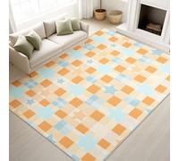 Washable Rugs 120 x 180 cm, Classic Check Bedroom Carpet Stars Healing Fresh, Low Pile Rugs Children s Room Girls Room, Orange Blue