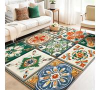 Washable Rugs 120 x 180 cm For Living Room, Area Rugs Traditional Retro Spanish Tiles Prints With Non Slip Backing Short Pile Rug For Bedroom Soft Printed Carpet For Kids, Colorful