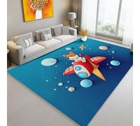 Washable Rugs 120 x 180 cm for Living Room, Cartoon Dog Astronaut Area Rug Large Non Slip Blue Soft Short Pile Lightweight Carpet for Bedroom Home Decor