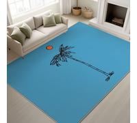 Washable Rugs 120 x 180 cm, Japanese Anime Solid Flannel Fade Resistant Carpet Plants Orange Circles Trees Children Students, Low Pile Rugs Terrace Corridor, Blue