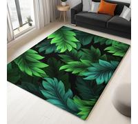 Washable Rugs 120 x 180 cm Minimalism Green Leaf Pattern Non-slip Area Rug for Living Room, Black Soft Low-Pile Carpet for Under Dining Table