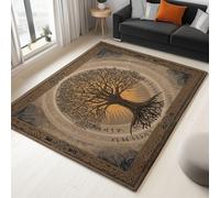 Washable Rugs 120 x 180 cm Retro Poster Celtic Tree Of Life Non-slip Area Rug for Living Room, Brown Soft Low-Pile Carpet for Under Dining Table