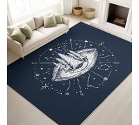 Washable Rugs 120 x 180 cm, Vintage Fantasy Bedroom Carpet Eyes Pine Trees Constellations Mysterious, Low Pile Rugs Living Room Meeting Room, Blue White