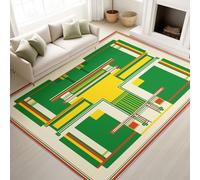Washable Rugs 140 x 200 cm, Chinese Bedroom Carpet Geometry Architecture Elegant Vintage, Low Pile Rugs Modern Art Space Study, Green Yellow