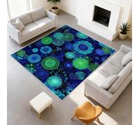 Washable Rugs 160 cm wide x 230 cm long Rugs Living Room Non-Slip Washable Area Rugs for Bedroom, Ocean sci-fi natural Traditional Rug Home Decor Office Carpet, Neon blue