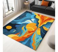 Washable Rugs 160 x 230 cm Abstract Landscape Sun Starry Sky Non-slip Area Rug for Living Room, Multicolour Soft Low-Pile Carpet for Under Dining Table