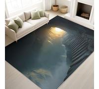 Washable Rugs 160 x 230 cm, Realistic Cinematic Bedroom Carpet Stone Steps Cave Mysterious, Low Pile Rugs Fantasy Theme Space Corridor, Black Grey
