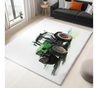 Washable Rugs 160 x 230 cm Watercolour Tractor Non-slip Area Rug for Living Room, White Soft Low-Pile Carpet for Under Dining Table