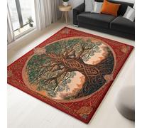Washable Rugs 180 x 240 cm Viking Style Tree Of Life Non-slip Area Rug for Living Room, Reddish Brown Soft Low-Pile Carpet for Under Dining Table