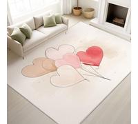 Washable Rugs 50 x 80 cm, Watercolour Minimalist Bedroom Carpet Heart Balloons Romantic Simple, Low Pile Rugs Valentine Bridal Suite, Pink
