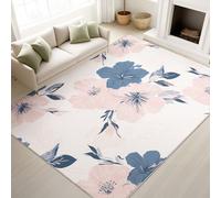 Washable Rugs 60 x 90 cm, Bohemian Bedroom Carpet Floral Pattern Soft Healing, Low Pile Rugs Meeting Room Balcony, Blue Pink