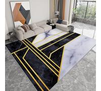 Washable Rugs 60 x 90 cm Marble Geometric Stripes Non-slip Area Rug for Living Room, White Soft Low-Pile Carpet for Under Dining Table