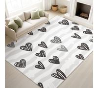 Washable Rugs 60 x 90 cm, Minimalist Bedroom Carpet Wavy Lines Hearts Simple Lively, Low Pile Rugs Modern Minimalist Bedroom Couple Space, Black White