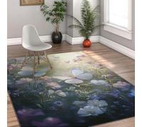 Washable Rugs 60x90 Non Slip Large Floral Area Rugs for Living Room | Soft Low Pile, Thin Carpet, Beautiful Butterfly Stain Resistant Modern Indoor Floor Mat for Bedroom, Dining Room, Home Decor