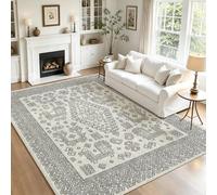 Washable Rugs 8x10 Area Rugs for Living Room,Bedroom,Dining Room Carpets | Machine Washable,Moroccan,No Creases,Ultra Soft,Low-Pile,Non-Slip&Non-Shedding,Neutral Pet & Kids Friendly Rug- Black Gray