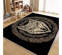 Washable Rugs Black Wolf Head Viking Totem 180x270cm Area Rug for Living Room Bedroom Short Pile Rugs, Non Slip Floor Carpet, Non Shedding Rug for Home Office Decor