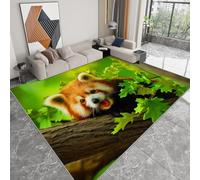 Washable Rugs for Living Room 60x90 cm, Animal Cute Red Panda Area Rug Indoor with Non-Slip Backing, Green Print Throw Accent Carpet for Bedroom Carpet for Kitchen Home Office Bedside