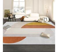 Washable Rugs for Living Room 80 x 160 cm, Short Pile Hallway Carpet, Non Slip Bedroom, Easy Care Modern Geometric Semicircle Orange
