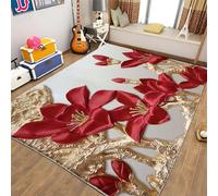 Washable Rugs for Living Room - Ultra Soft Area Rugs, Plant Red Lily Flower Short Pile Non-Slip Carpet, Stain Resistant Carpet for Bedroom Dining Room (White, 180 x 240 cm)