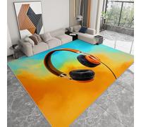 Washable Rugs Living Room 120 x 170cm, Short Pile Soft Area Rugs for Bedroom - Anti Slip Fluffy Shaggy Faux Wool Music Headphones Graffiti Style Floor Carpet for Kids Nursery RoomWatercolor Style