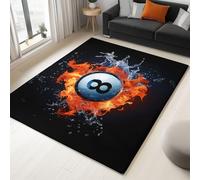 Washable Rugs Living Room 120x170 cm Fantasy Flaming Billiard Eight Ball Soft Short Pile Rug, Non Slip Accent Area Rug for Bedroom Dining Room, Kitchen, Office Bathroom, Nursery, Black Floor Carpet