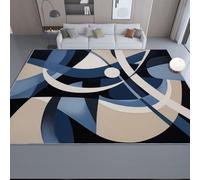 Washable Rugs Living Room 140 x 200 cm Non Slip Large Bedside Rug Geometry Curves Dynamics Bedroom Carpet Low Pile Thin Floor Mat Rug for Dining Room Kitchen Office Decor Navy Blue Beige