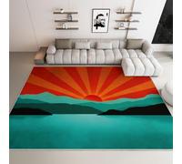 Washable Rugs Living Room 160 x 230 cm - Fluffy Multicolor Large Area Rugs for Bedroom - Non Slip Low Pile Soft Abstract Geometric Mountain Sunrise Landscape Carpets for Lounge, Dining Room, Kitchen