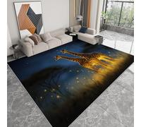 Washable Rugs Living Room 160 x 230cm, Short Pile Soft Area Rugs for Bedroom - Anti Slip Faux Wool Starry Sky Grassland Night View Giraffe Floor Carpet for Kids Nursery Room, African Scenery