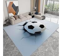 Washable Rugs Living Room 160 x 230cm, Short Pile Soft Area Rugs for Bedroom - Anti Slip Fluffy Shaggy Faux Wool 3D Football Breaking Through The Wall Cartoon Floor Carpet for Kids Nursery Room