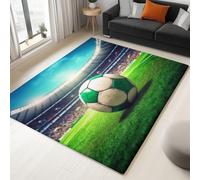 Washable Rugs Living Room 160x230 cm 3D Football Field Ball Soft Short Pile Rug, Non Slip Accent Area Rug for Bedroom Dining Room, Kitchen, Office Bathroom, Nursery, Green Floor Carpet
