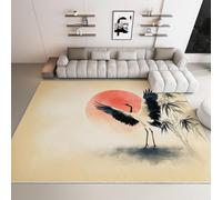Washable Rugs Living Room 180 x 240 cm - Fluffy Light Beige Large Area Rugs for Bedroom - Non Slip Low Pile Soft Traditional Japanese Immortal Bird Bamboo Carpets for Lounge, Dining Room, Kitchen