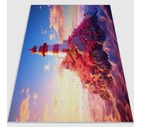 Washable Rugs Living Room 180 x 250 cm Non Slip Large Bedside Rug Lighthouse Scenery Romance Bedroom Carpet Low Pile Thin Floor Mat Rug for Dining Room Kitchen Office Decor Pink