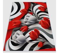 Washable Rugs Living Room 180 x 250 cm Non Slip Large Bedside Rug Roses Paper Art Gorgeous Bedroom Carpet Low Pile Thin Floor Mat Rug for Dining Room Kitchen Office Decor Red