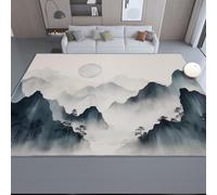 Washable Rugs Living Room 60 x 110 cm - Abstract Ink Painting Mountain View Printed Area Rugs for Bedroom Kitchen Entrance, Grey Short Pile Soft Non Slip Bedside Carpet for Office