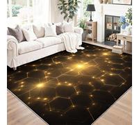 Washable Rugs Living Room 60 x 120 cm, Abstract Digital Art Geometric Hexagonal Area Rugs Non-Slip Bedroom Yellow Carpet Low Pile Thin Floor Mat Rug for Dining Room Kitchen Office Decor