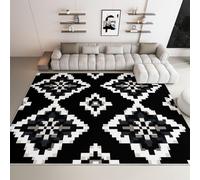 Washable Rugs Living Room 60x90 cm Pixel Art Folk Traditional Print Soft Short Pile Rug, Non Slip Accent Area Rug for Bedroom Dining Room, Kitchen, Office Bathroom, Nursery, Black and White Carpet