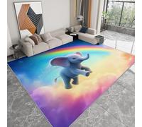 Washable Rugs Living Room 80 x 120cm, Short Pile Soft Area Rugs for Bedroom - Anti Slip Fluffy Shaggy Faux Wool Cartoon Fantasy Animals Elephant Rainbow Floor Carpet for Kids Nursery Room