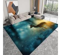 Washable Rugs Living Room 80 x 120cm, Short Pile Soft Area Rugs for Bedroom - Anti Slip Fluffy Shaggy Faux Wool Forest Fantasy Deer Floor Carpet for Kids Nursery Room