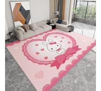 Washable Rugs Living Room 80 x 120cm, Short Pile Soft Area Rugs for Bedroom - Anti Slip Fluffy Shaggy Faux Wool Cartoon Rabbit Romance Childlike Fun Floor Carpet for Kids Nursery RoomPink