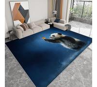 Washable Rugs Living Room 80 x 120cm, Short Pile Soft Area Rugs for Bedroom - Anti Slip Fluffy Shaggy Faux Wool Animals Panda Cub Starry Sky Stars Floor Carpet for Kids Nursery Room, Blue