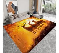 Washable Rugs Living Room 80 x 120cm, Short Pile Soft Area Rugs for Bedroom - Anti Slip Fluffy Shaggy Faux Wool Sunset Forest Deer Autumn Floor Carpet for Kids Nursery Room