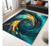 Washable Rugs Living Room 80 x 150 cm - Fluffy Teal Large Area Rugs for Bedroom - Non Slip Low Pile Soft Abstract Swirl Liquid Paint Carpets for Lounge, Dining Room, Kitchen