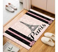 Washable Rugs Living Room Anti Slip Rug Paris Eiffel Tower Short Pile Soft Touch Geometric Stripes Texture Rug for Bedroom Kitchen Office Home Decor (Carpet Mat 60x90cm)