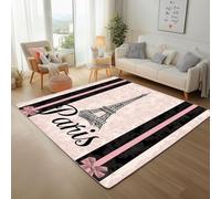 Washable Rugs Living Room Anti Slip Rug Paris Eiffel Tower Short Pile Soft Touch Geometric Stripes Texture Rug for Bedroom Kitchen Office Home Decor (Carpet Mat 160x230cm)