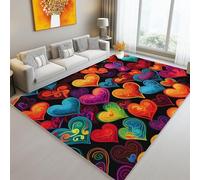 Washable Rugs Living Room Area Rugs, Romantic Lines Fun Love Printed Non Slip Carpet, Red Rugs Short Pile for Bedroom Dining Room Kitchen Soft Faux Wool Rug 120 x 180 cm