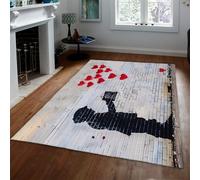 Washable Rugs Living Room Graffiti Heart Boy Stencil on Brick Wall Print Area Rugs 100x150cm Large Anti Slip Bedroom Area Rug Machine Washable Rug Soft Low Pile Banksy Carpet for Dining Room Kitchen