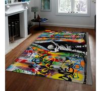 Washable Rugs Living Room Large 120x150cm Modern Boy Pull Grey Curtain Print Rug Colorful Carpet with Non Slip Backing Soft Low Pile Graffiti Street Art Area Rug for Bedroom Dining Room Kitchen Office