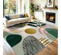 Washable Rugs Living Room Non-Slip Geometric Wavy Lines Leaf Texture Rug Abstract Natural Design Carpet Low Pile Bedside Area Rug for Bedroom Dining Room Office Lounge Decor, 60 x 90 cm Colorful