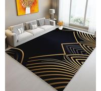 Washable Rugs Living Room Rug 120 x 160 cm Black Non Slip, Art Deco Style Lines Modern Large Carpet - Bedroom Kitchen Hall Lounge Low Pile Soft Area Rugs