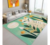 Washable Rugs Living Room Rug 120 x 160 cm Green Non Slip, Digital Art Abstract Plants Kitten Modern Large Carpet - Bedroom Kitchen Hall Lounge Low Pile Soft Area Rugs